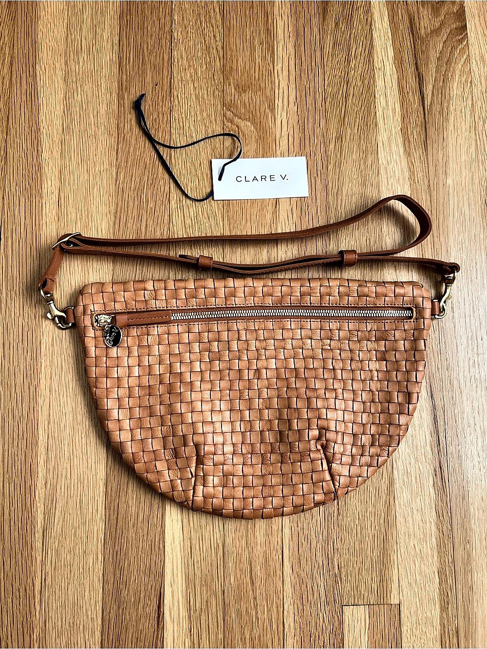 NWT Clare V. Grande Fanny Woven Checker Leather in Natural